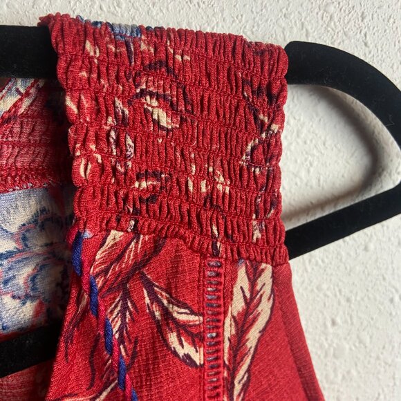 Knox Rose Size Medium Floral Tank Top Blouse Red Blue Boho Tassel Tie Textured - Picture 7 of 8